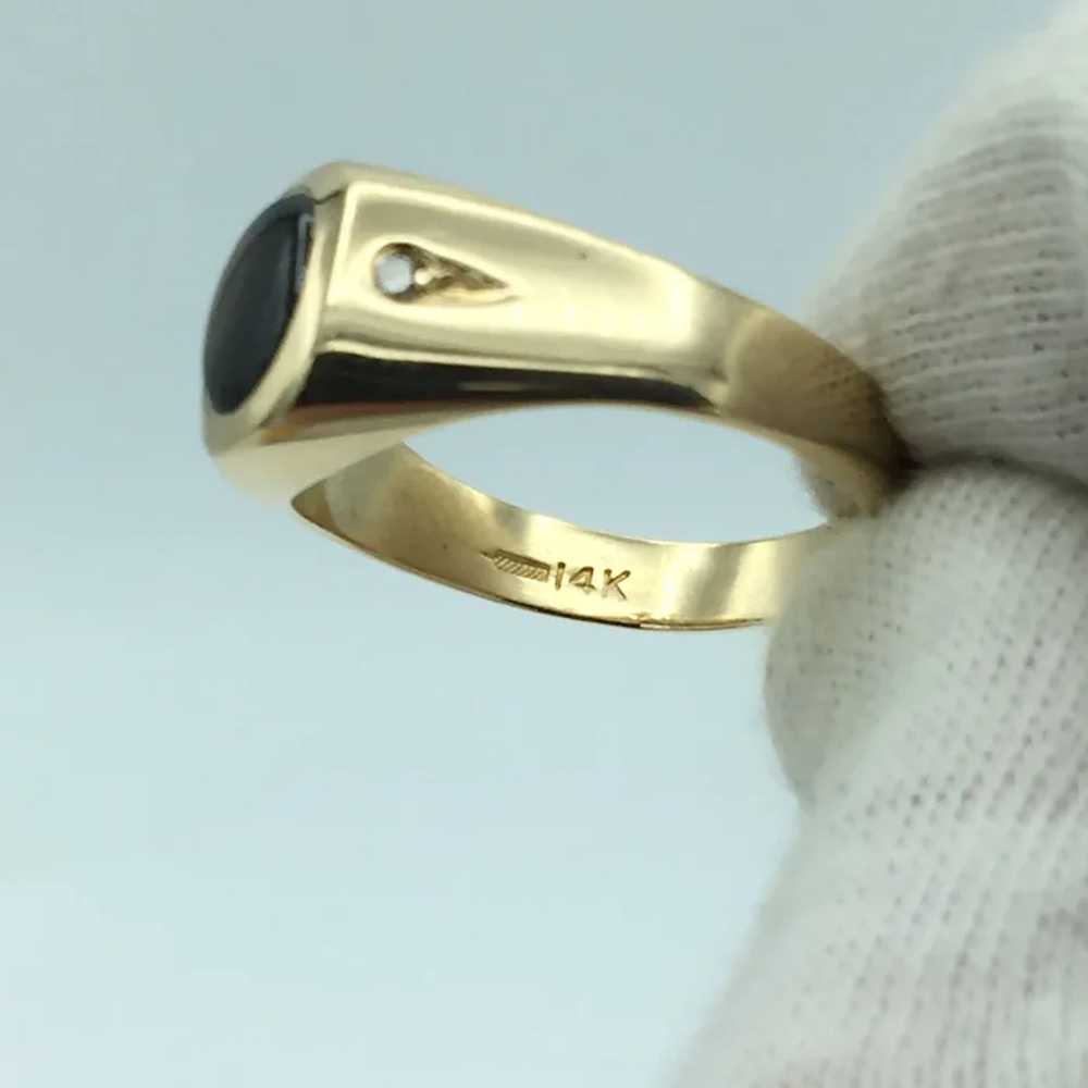 14K Men's Star Sapphire & Diamond Ring - image 3