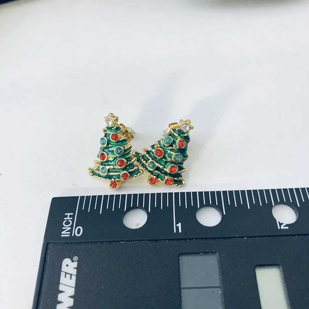 Dainty Christmas Tree Enamel and Rhinestone Earri… - image 3