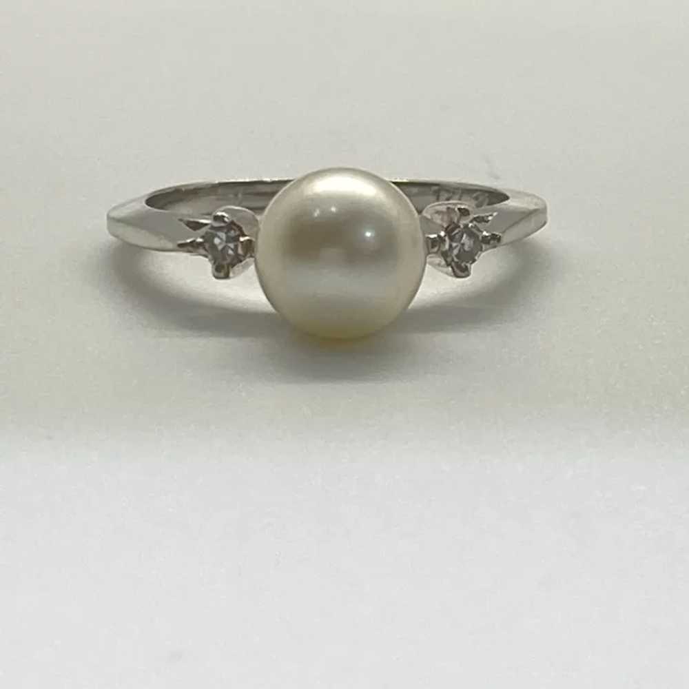 Classic 7 mm Cultured Pearl and Diamond Ring 14K … - image 2