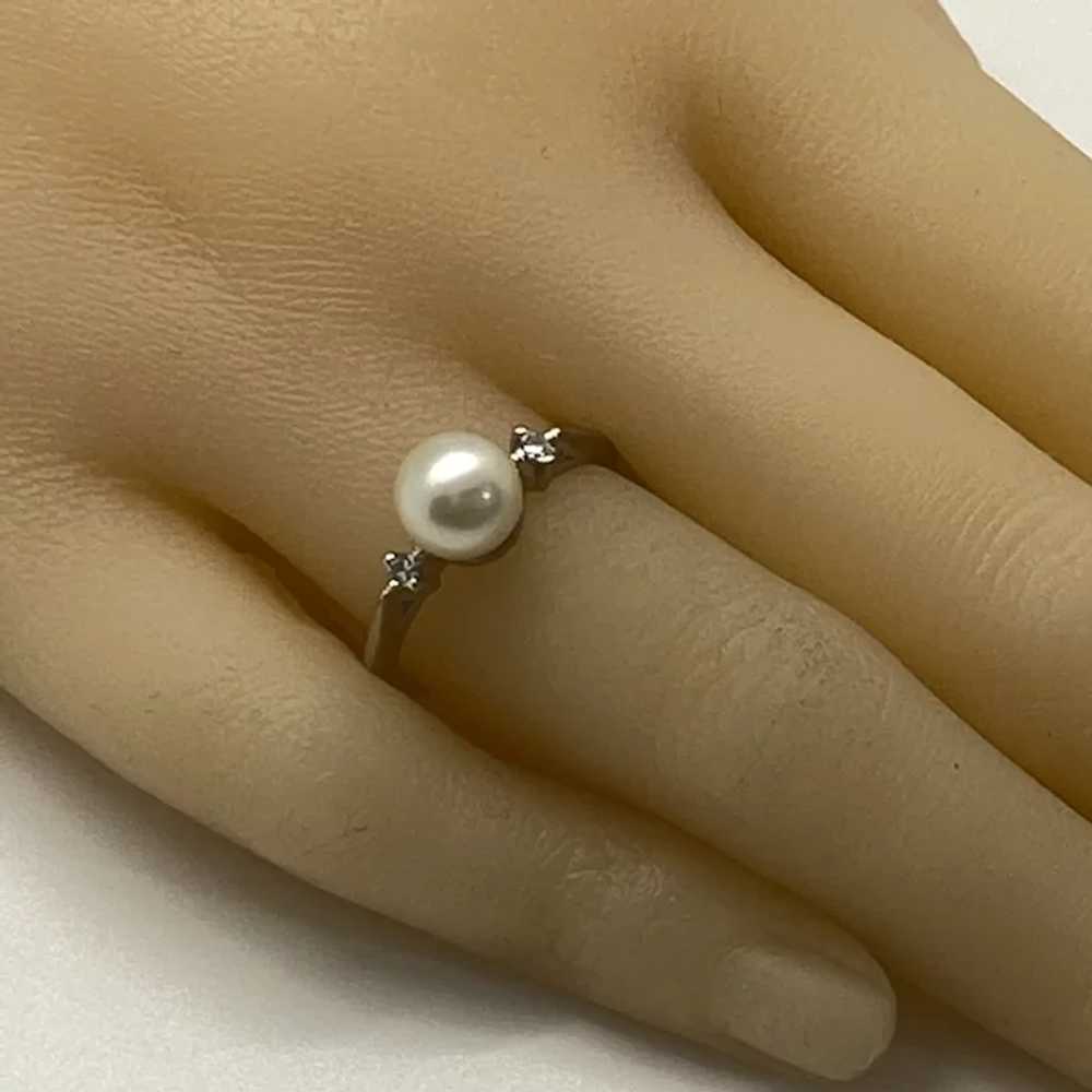 Classic 7 mm Cultured Pearl and Diamond Ring 14K … - image 3