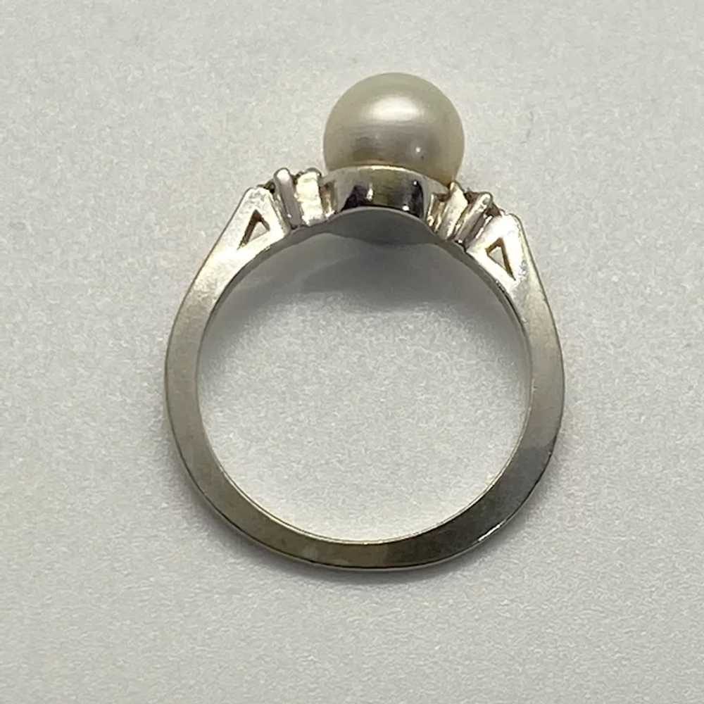 Classic 7 mm Cultured Pearl and Diamond Ring 14K … - image 4