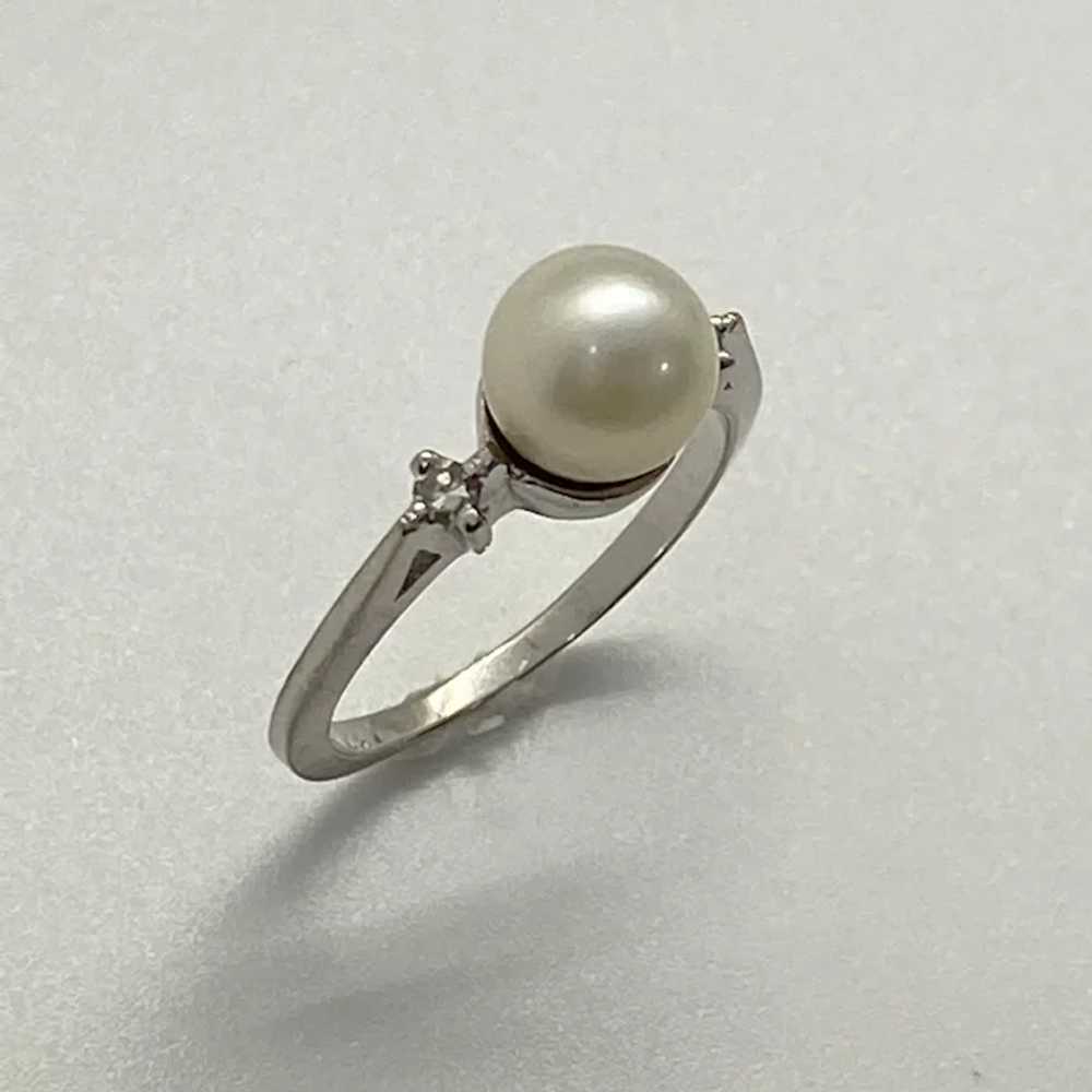 Classic 7 mm Cultured Pearl and Diamond Ring 14K … - image 5