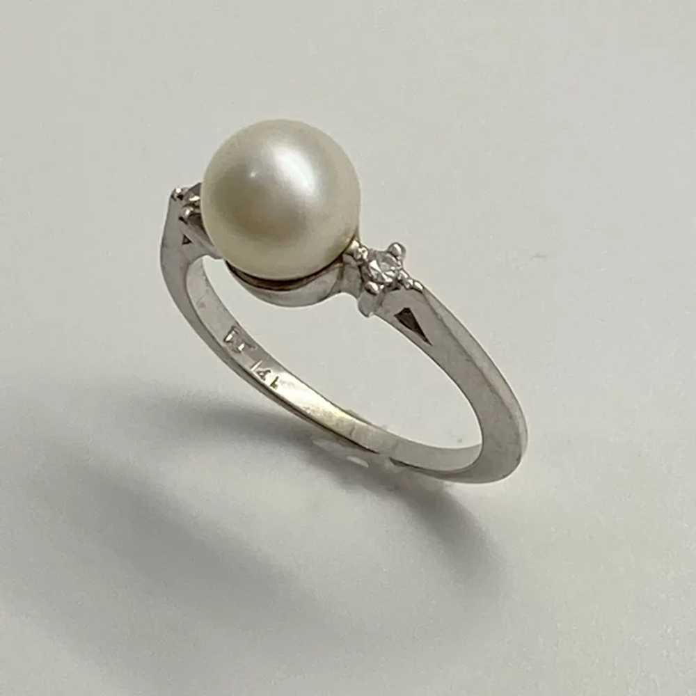 Classic 7 mm Cultured Pearl and Diamond Ring 14K … - image 6