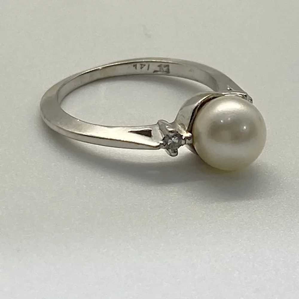 Classic 7 mm Cultured Pearl and Diamond Ring 14K … - image 8