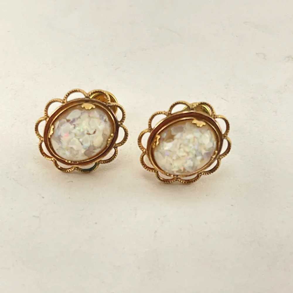 Amco Gold filled faux opal earrings with screw ba… - image 2