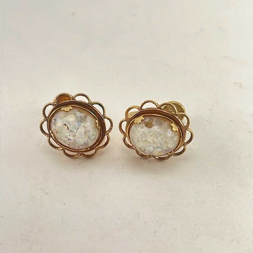 Amco Gold filled faux opal earrings with screw ba… - image 3