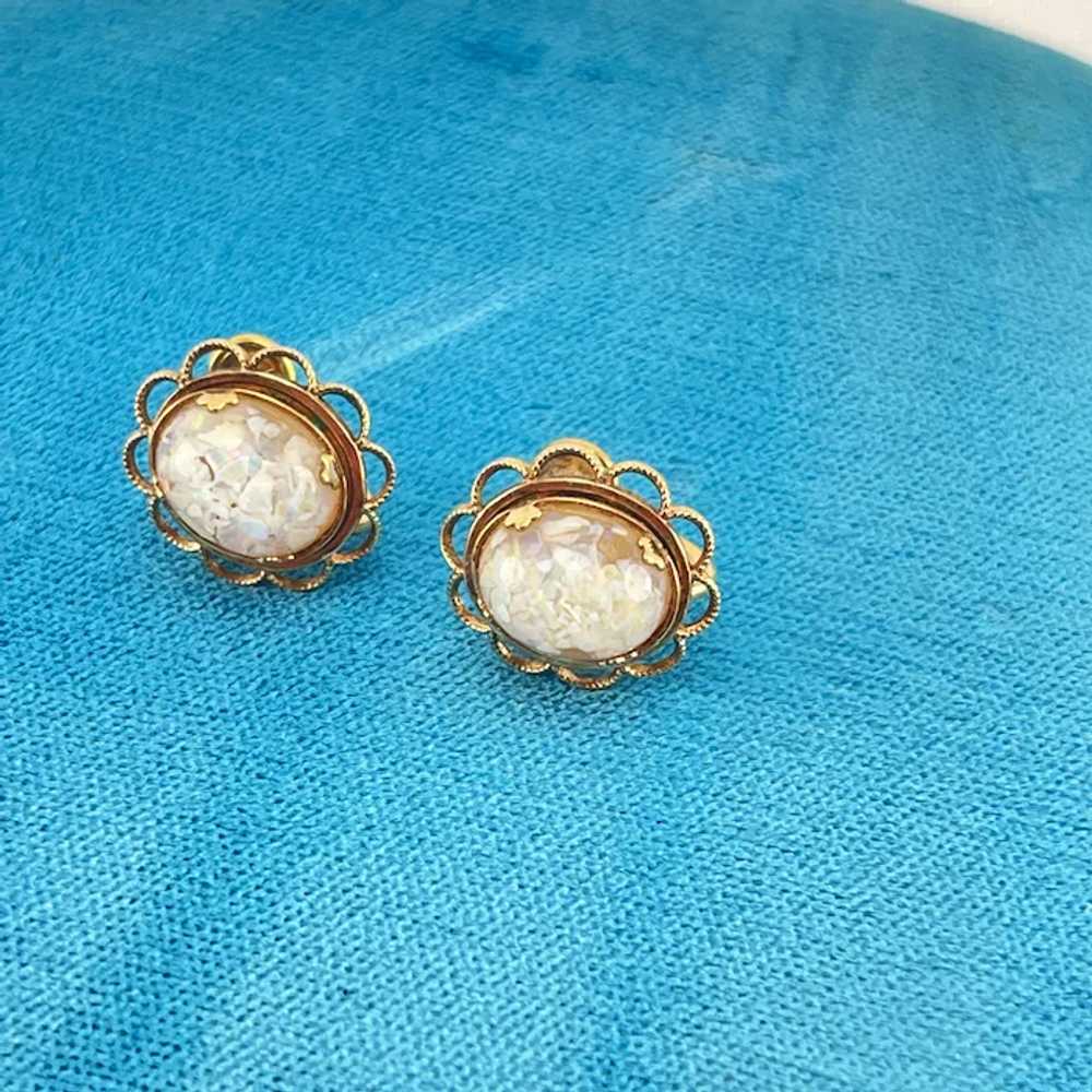 Amco Gold filled faux opal earrings with screw ba… - image 5