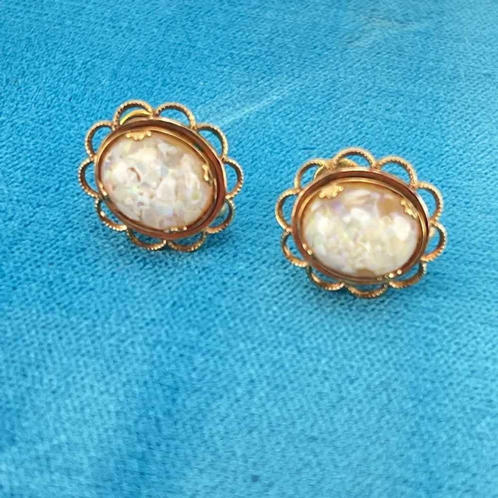 Amco Gold filled faux opal earrings with screw ba… - image 6
