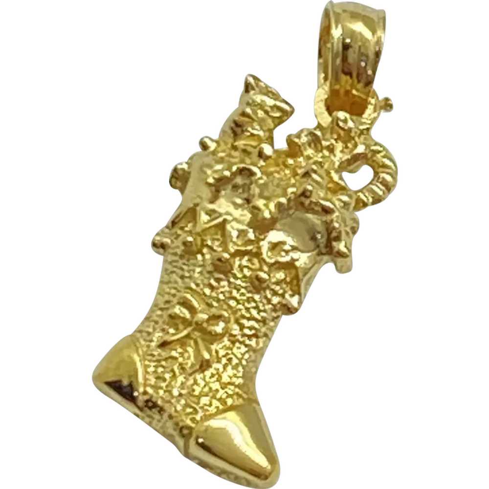 Filled Christmas Stocking Vintage Charm 14K Gold … - image 1