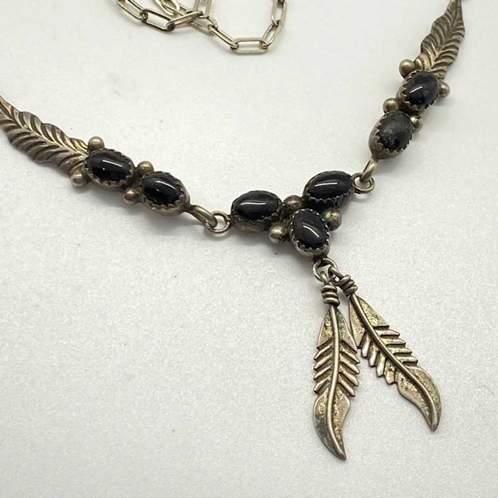 Navajo Feather Necklace Onyx and Sterling Silver,… - image 2