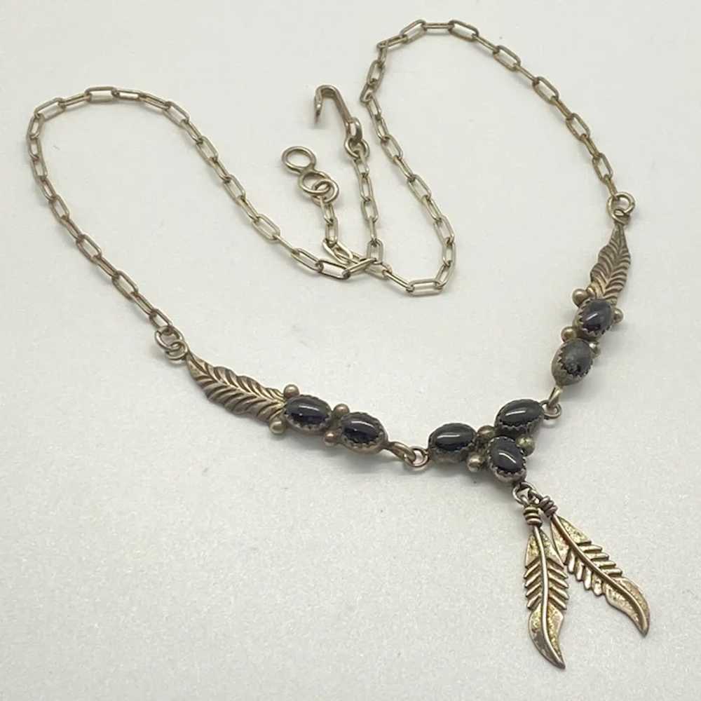 Navajo Feather Necklace Onyx and Sterling Silver,… - image 4