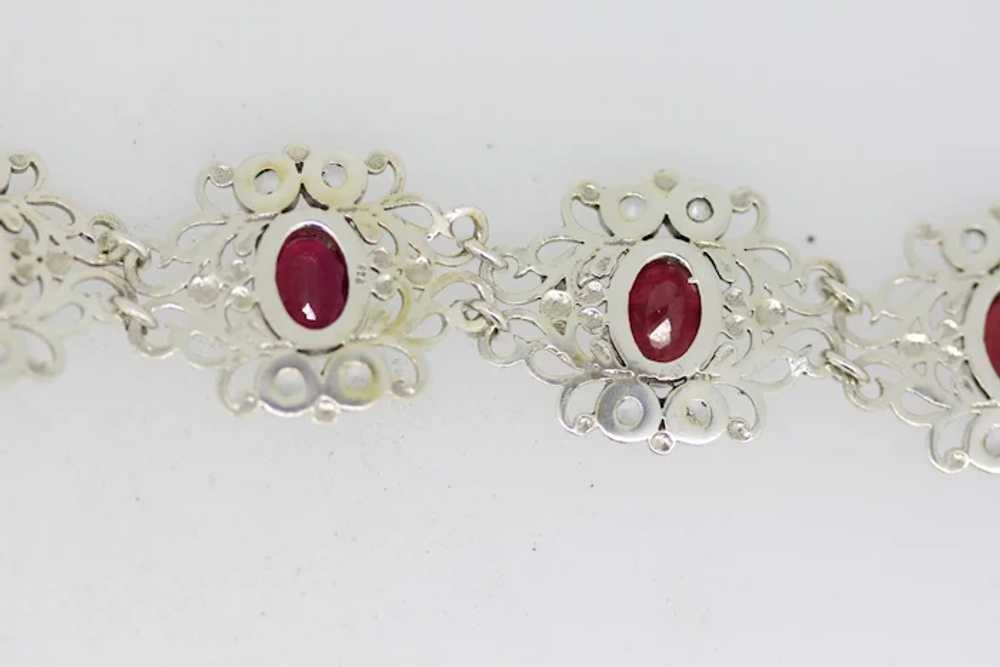 Sterling Silver Swirl Link Red/Clear Stone Toggle… - image 3