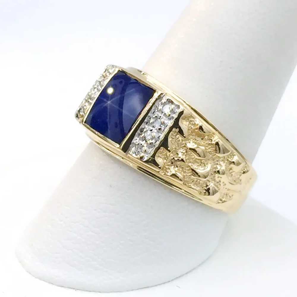 14K Men's Star Sapphire & Diamond Ring - image 3