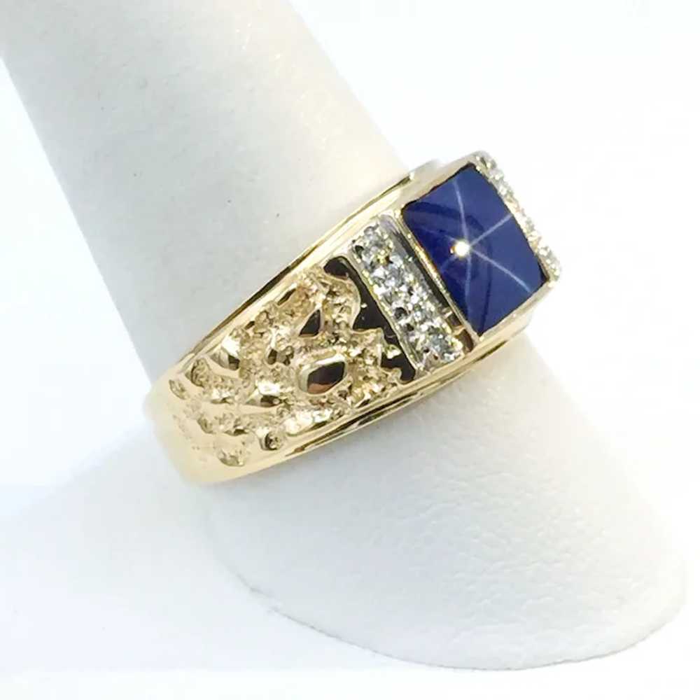 14K Men's Star Sapphire & Diamond Ring - image 4
