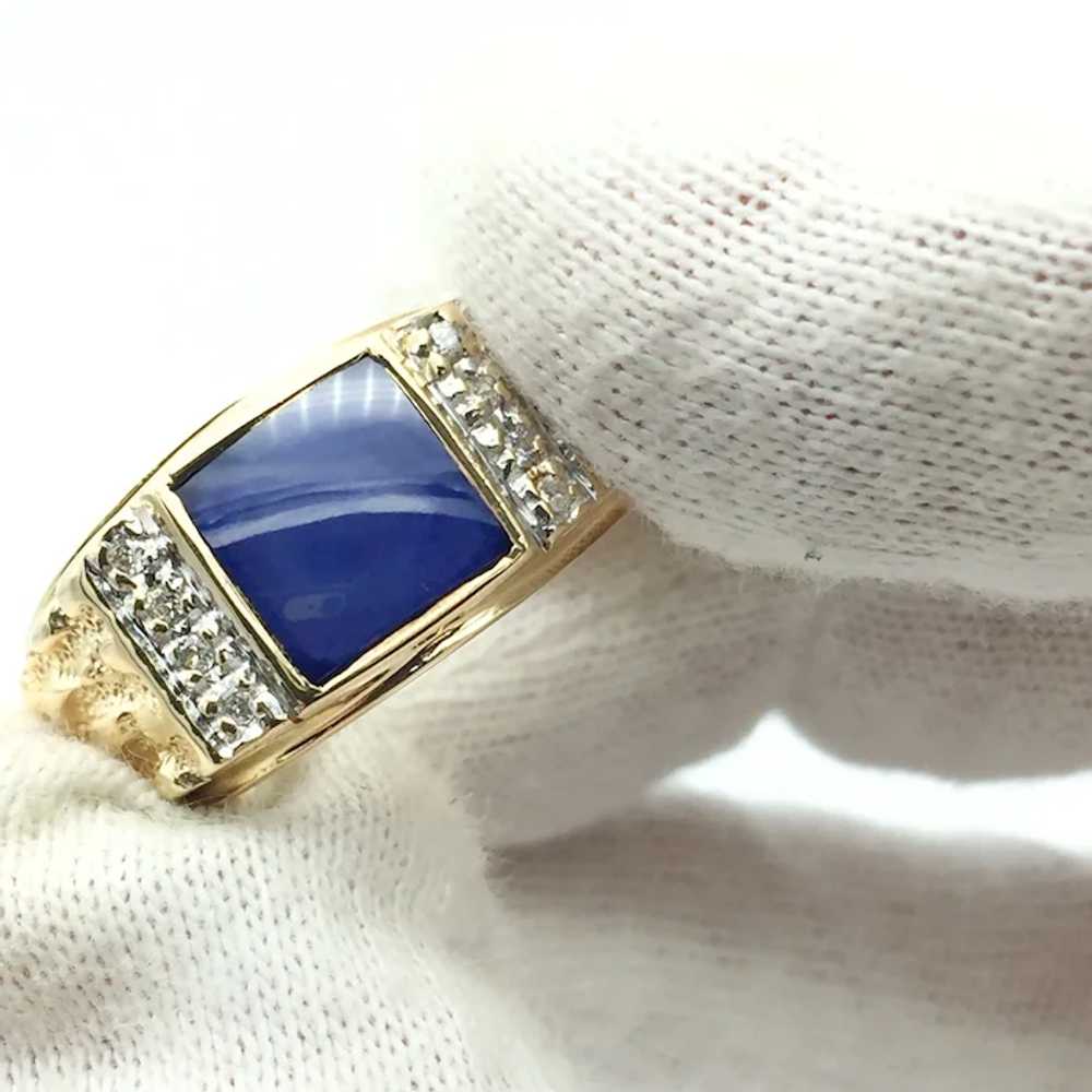 14K Men's Star Sapphire & Diamond Ring - image 7