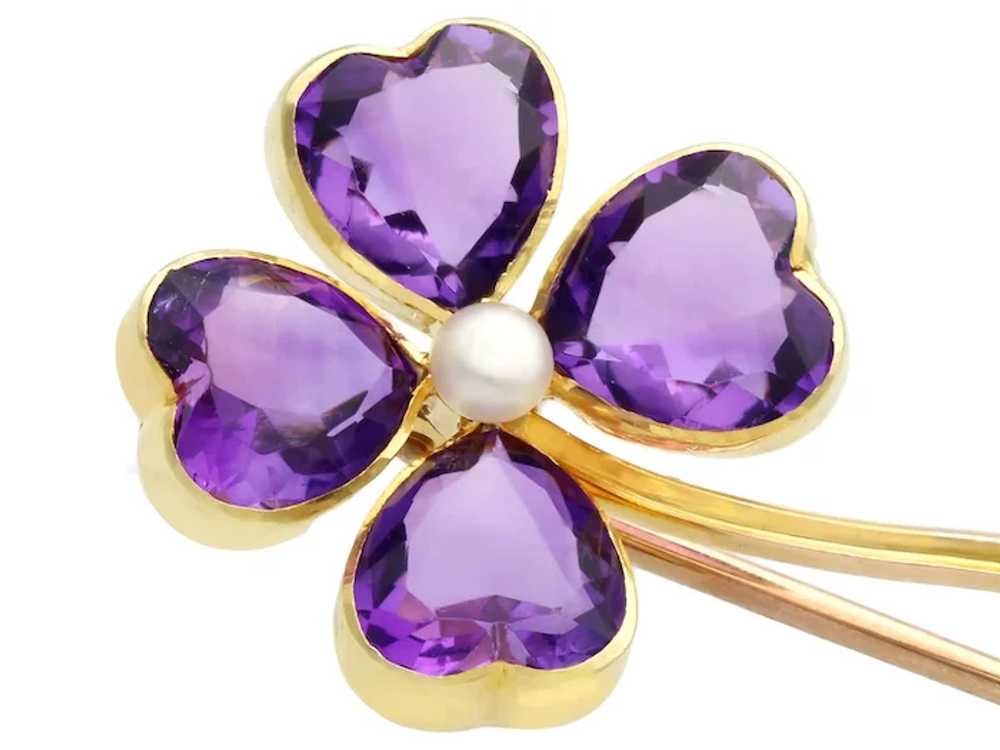 Antique 4.25ct Amethyst and Pearl, 15 ct Yellow G… - image 3