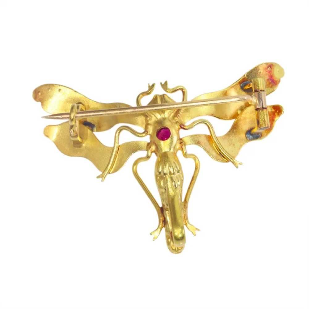 Vintage antique Victorian insect brooch with rubi… - image 4