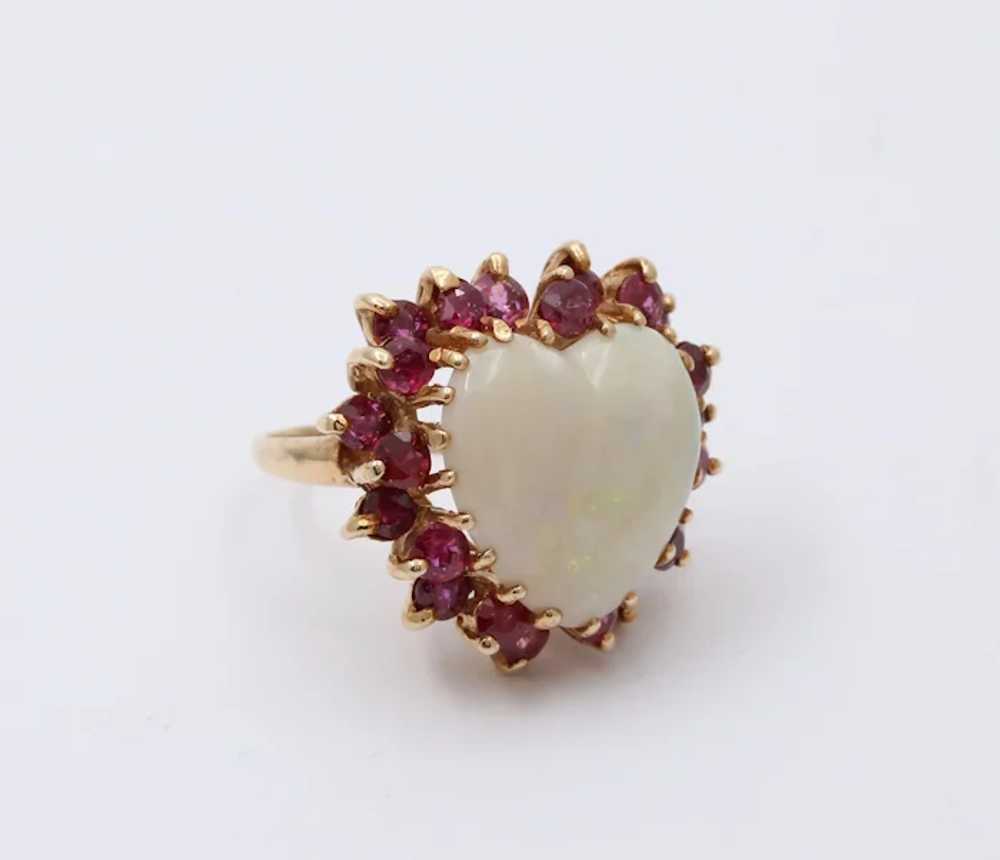 Vintage 14K Gold Heart Opal & Ruby Halo Ring. - image 5