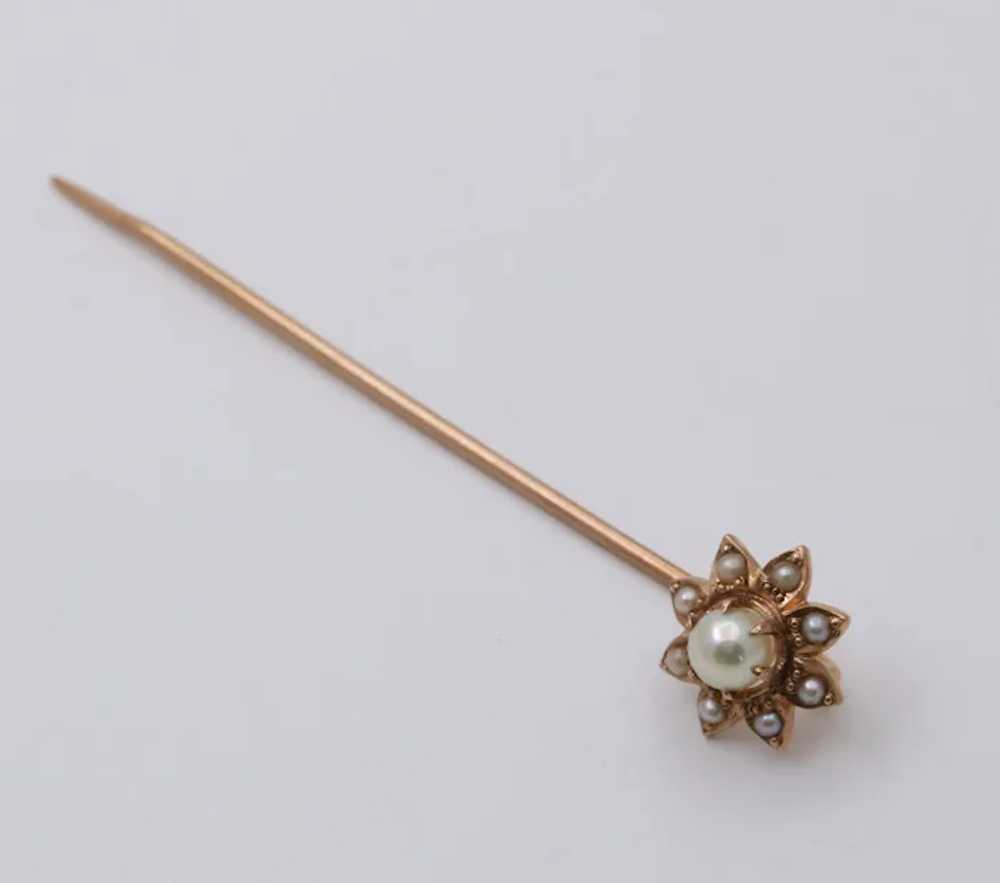 Antique 14K Yellow Gold Pearls Flower Stick Pin - image 5