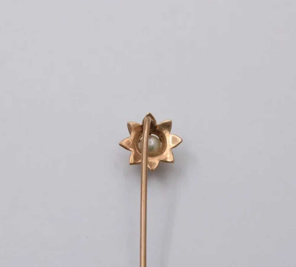 Antique 14K Yellow Gold Pearls Flower Stick Pin - image 6