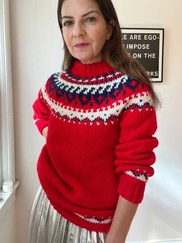 vintage 1970s red nordic fair isle sweater (M) |…