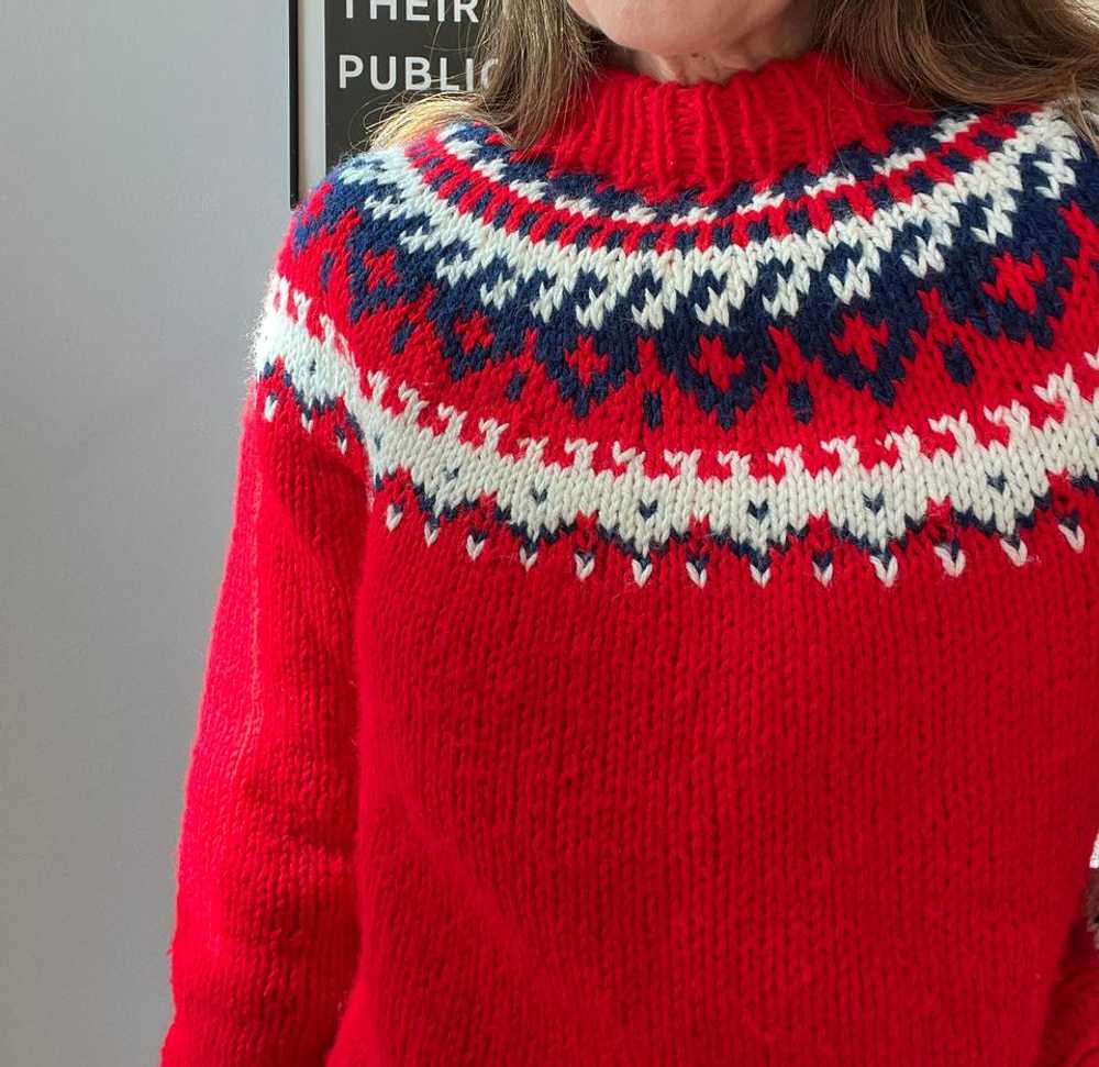 vintage 1970s red nordic fair isle sweater (M) |… - image 4