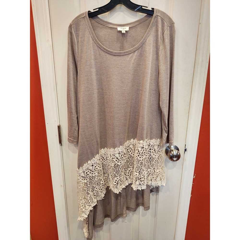 Other Umgee Womens Tunic Top L Gray Lace Boho Blo… - image 1