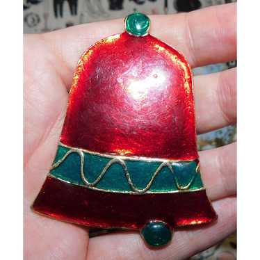 Other Large Vintage Enamel Holiday Bell Brooch - image 1