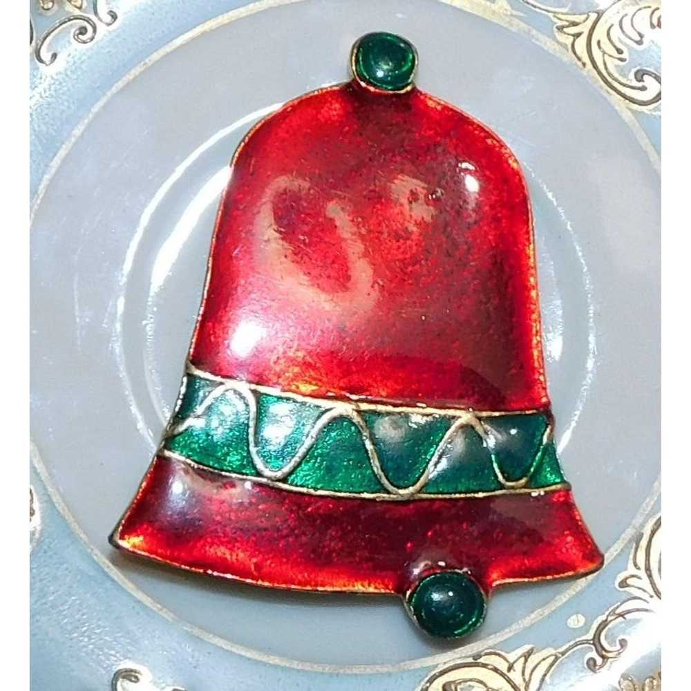 Other Large Vintage Enamel Holiday Bell Brooch - image 2