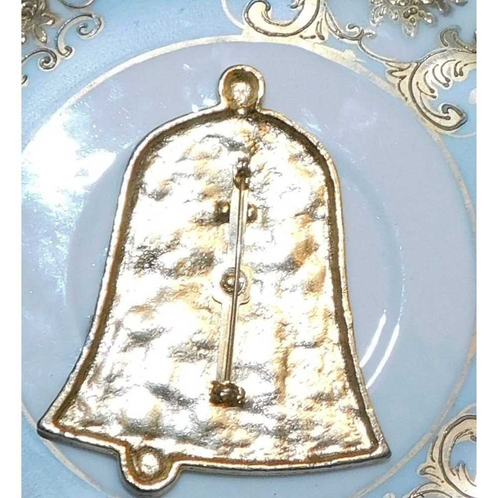 Other Large Vintage Enamel Holiday Bell Brooch - image 3