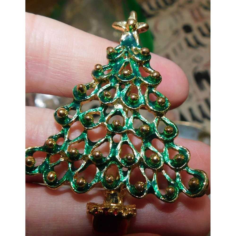 Other Vintage Green And Gold Christmas Tree Brooch - image 1