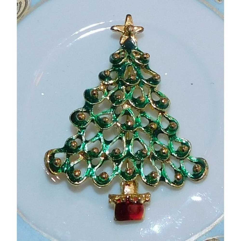 Other Vintage Green And Gold Christmas Tree Brooch - image 2