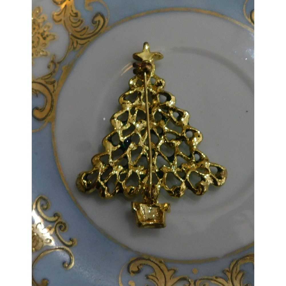 Other Vintage Green And Gold Christmas Tree Brooch - image 3