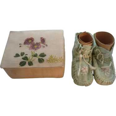 Vintage Silk Floral Box with Boy's or Doll’s Blue… - image 1