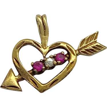 Jeweled Vintage Romantic Heart and Arrow Charm 14K