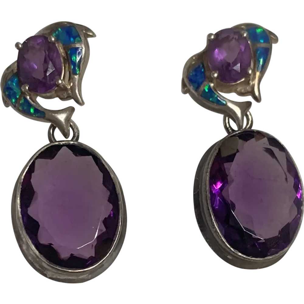 Large Natural Amethyst, Fiery Opal sterling Dolph… - image 1