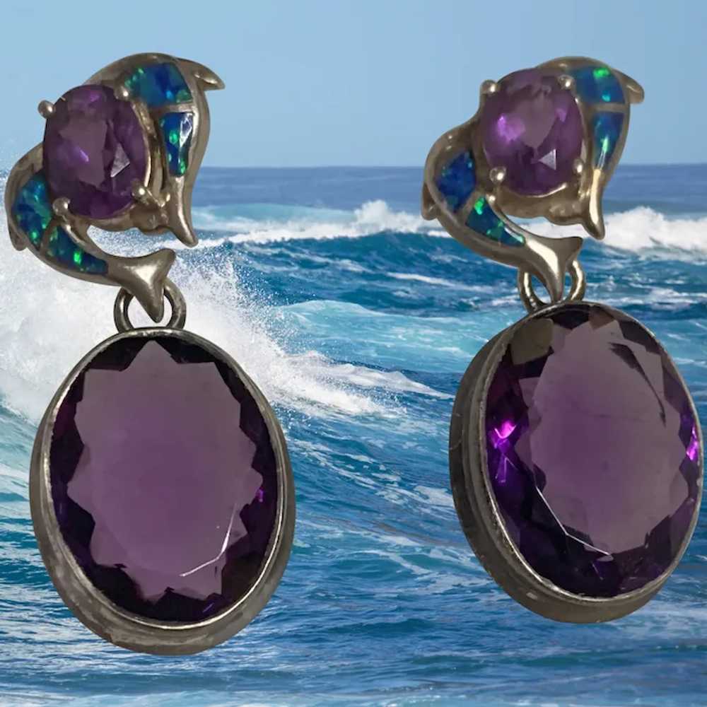 Large Natural Amethyst, Fiery Opal sterling Dolph… - image 3