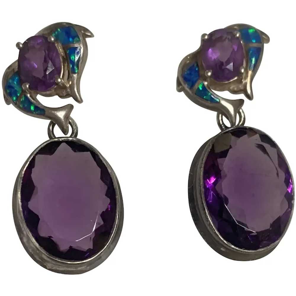 Large Natural Amethyst, Fiery Opal sterling Dolph… - image 5