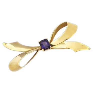 Tiffany & Co. Retro Amethyst Gold Bow Brooch - image 1