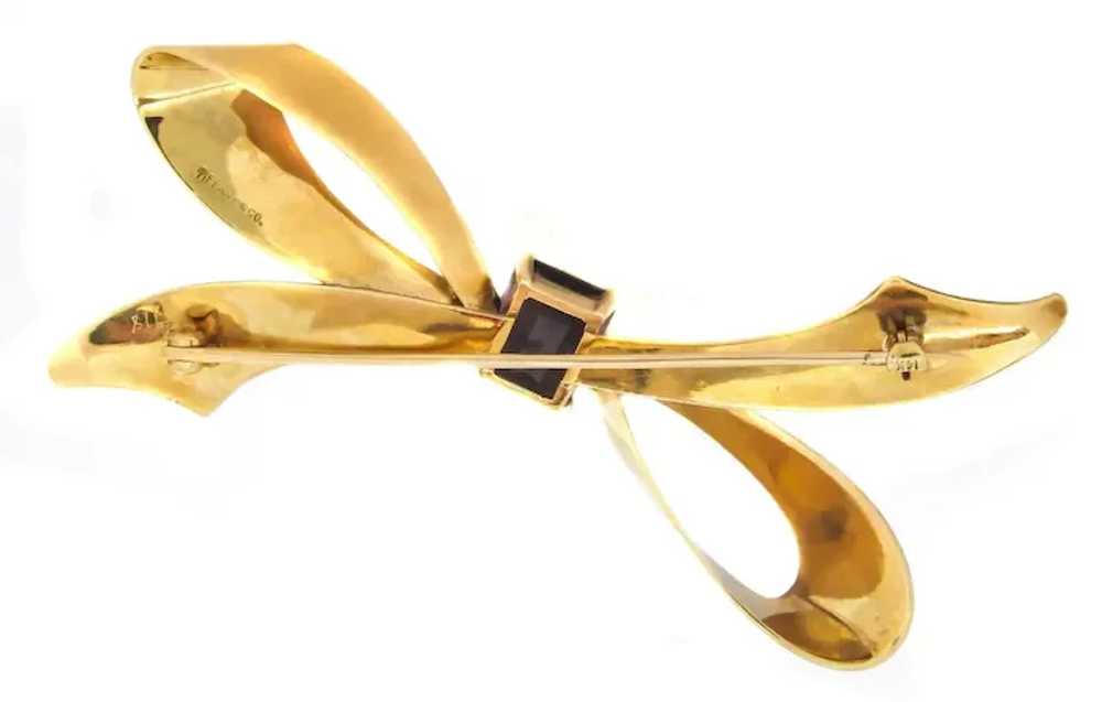 Tiffany & Co. Retro Amethyst Gold Bow Brooch - image 2