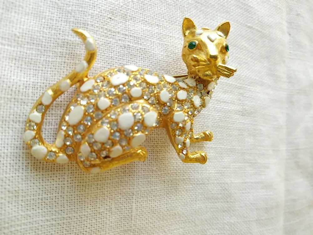Cat Brooch With Rhinestones and Enameling - image 2
