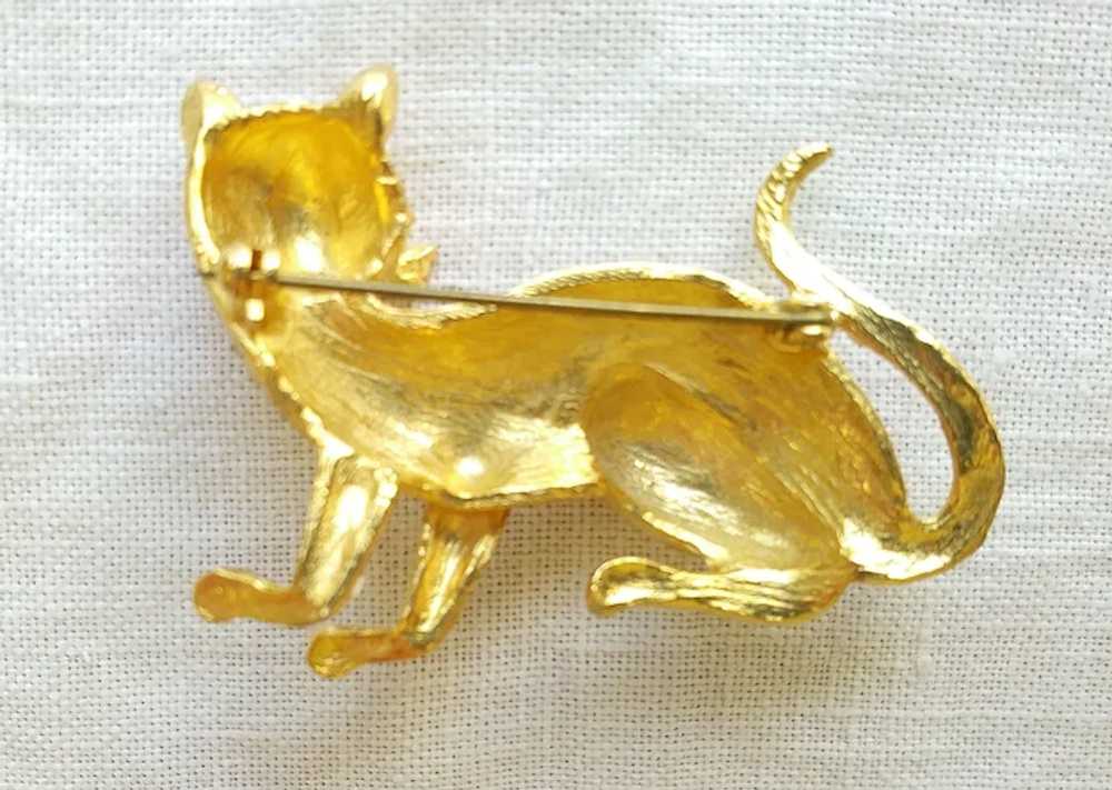 Cat Brooch With Rhinestones and Enameling - image 3