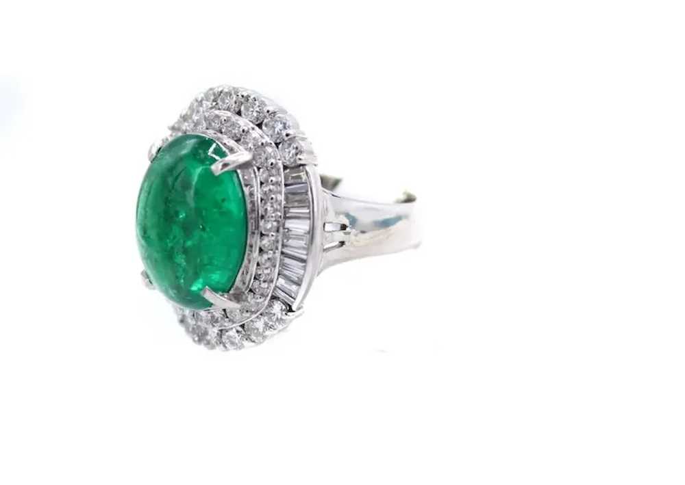 Colombian Cabochon Emerald Diamond Platinum Ring - image 2