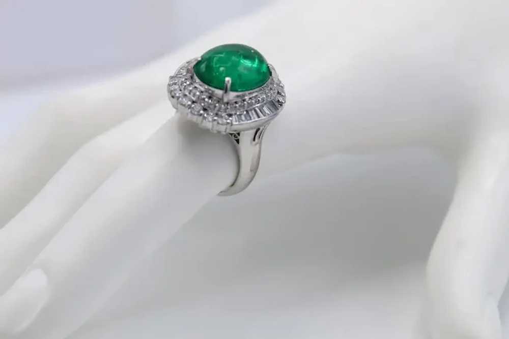 Colombian Cabochon Emerald Diamond Platinum Ring - image 3