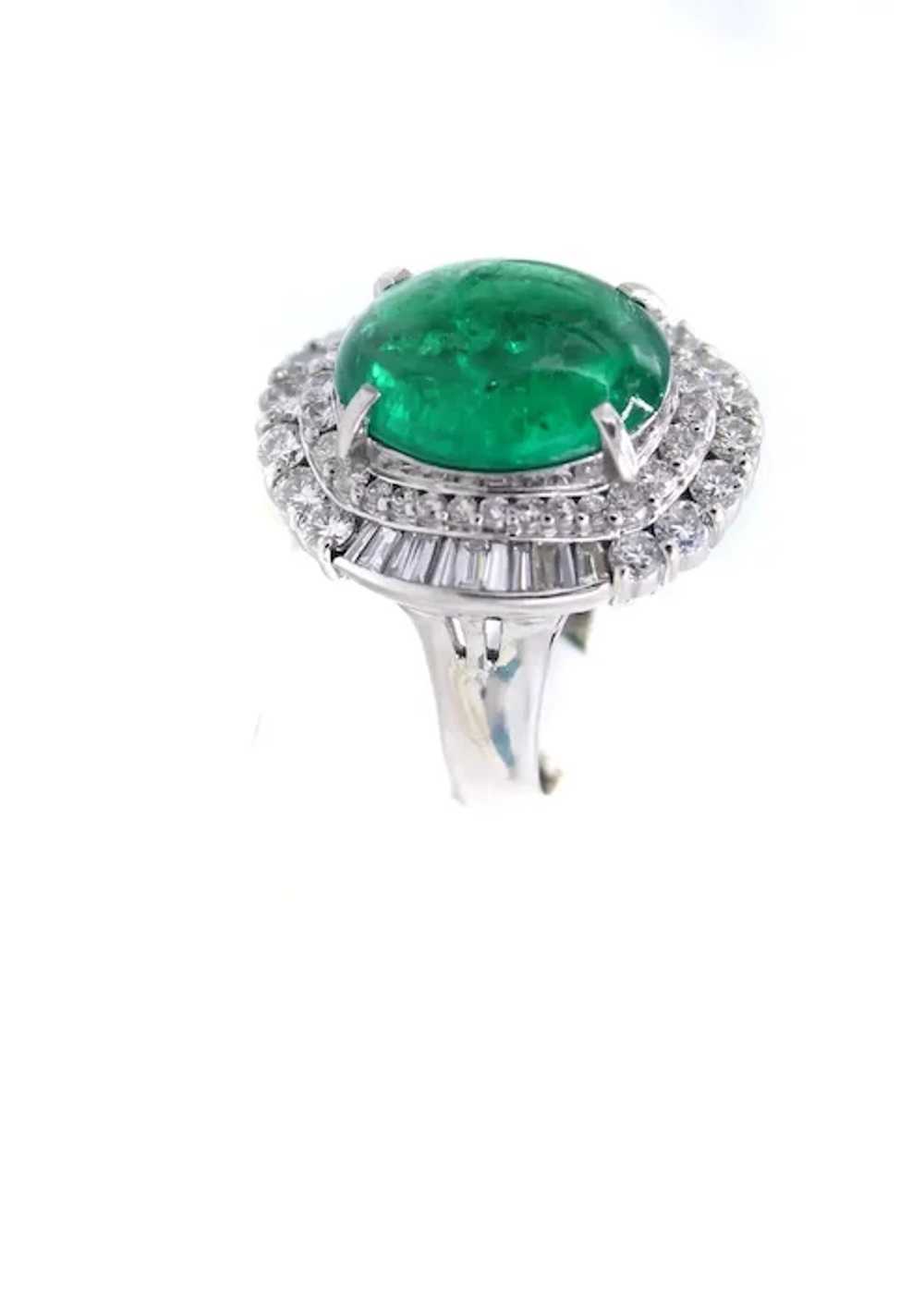 Colombian Cabochon Emerald Diamond Platinum Ring - image 4