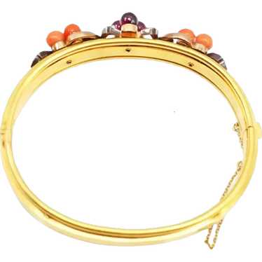 Antique French Coral Garnet Seed Pearl Gold Bangle