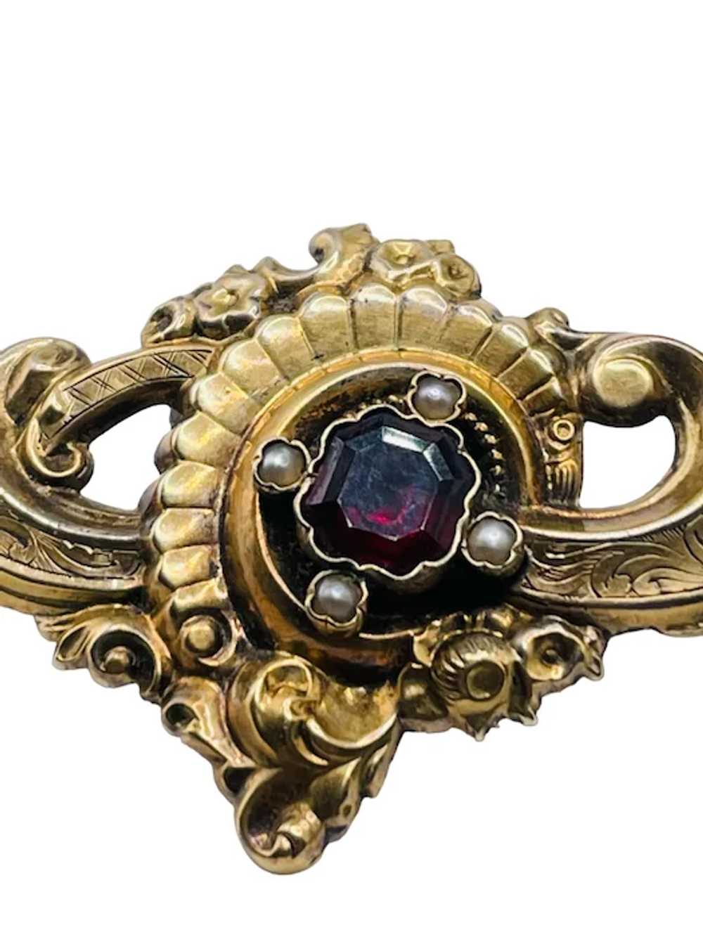 Antique Victorian Garnet Seed Pearl Gold Filled B… - image 3