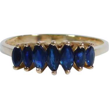 Seven Stone .79ctw Sapphire Band Ring 14K Yellow G