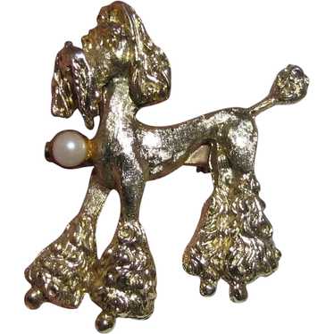 Whimsical Mid Century Goldtone Poodle Pin Set w/ … - image 1