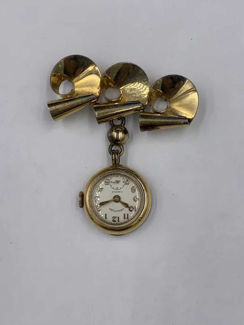 Crawford Lapel Pin Watch 10K Rolled Gold Plated 1… - image 2